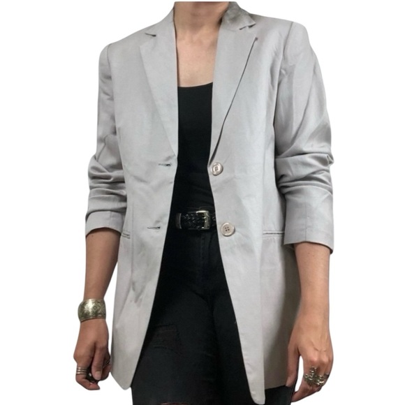 Vintage 80s linen lavender long lined blazer 6L - Picture 2 of 8